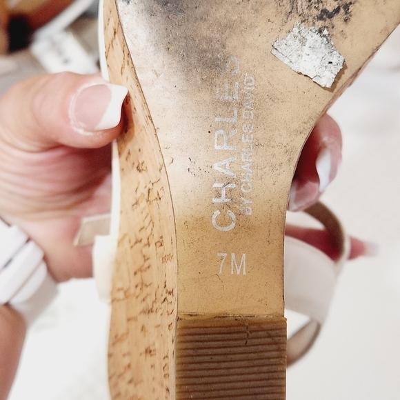 CHARLES David Lemur White Cork Wedges Size 7M - Picture 8 of 9